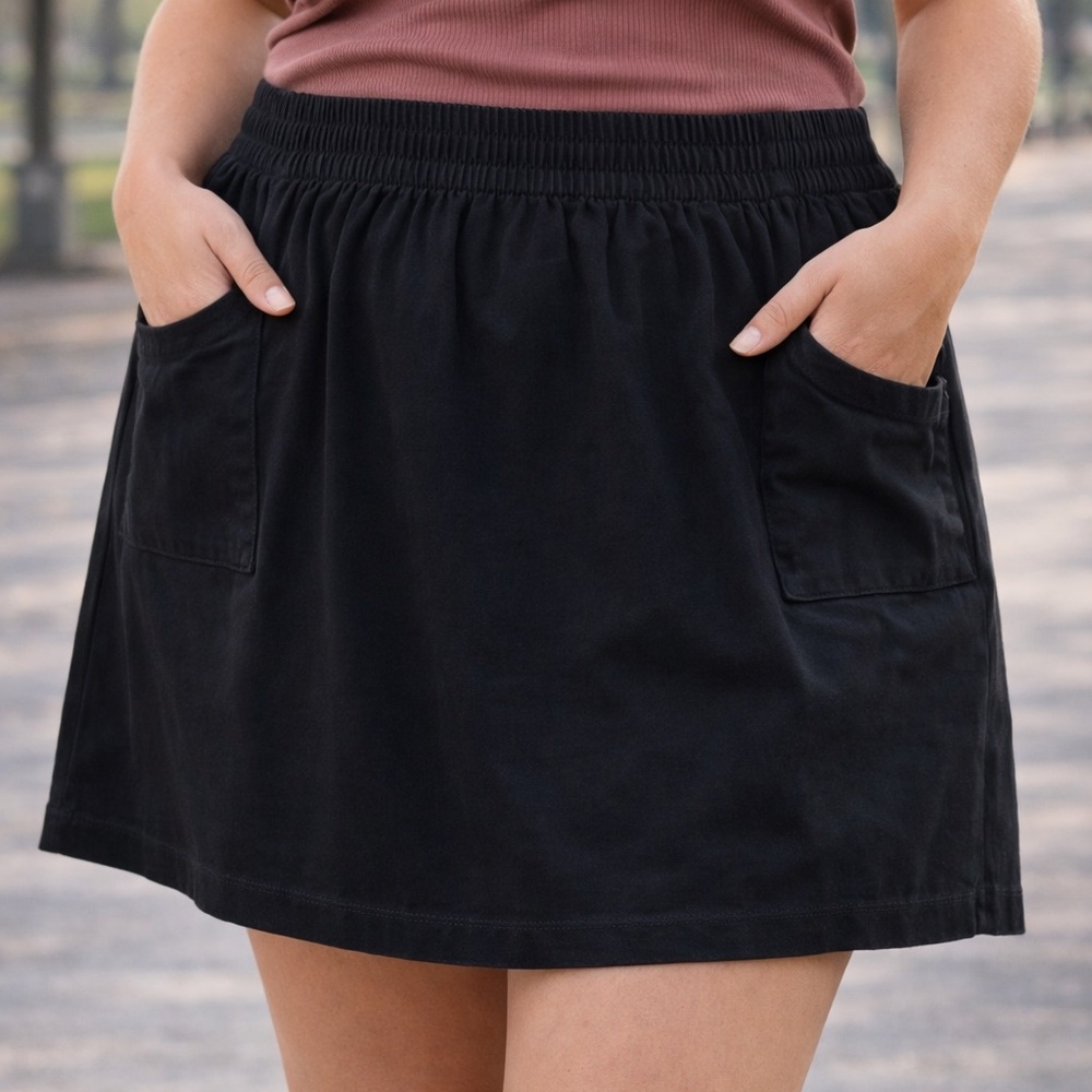 Bugle Boy Black Skirt w/ Pockets Size L Elastic Waist Casual Retro